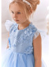 Feifei Sleeves Sky Blue Tulle Floral Flower Girl Dress